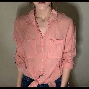 Red and white striped button down